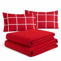 Kit Colcha Coxa Cobre Leito Jogo Roupa Cama Box Edredom Casal Super King 5 Pçs Dupla Face 200 Fios