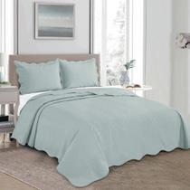 Kit Colcha De Cama Cobre Leito Com Porta Travesseiro Mandi Queen 240x260 Azul