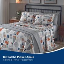 Kit Colcha De Piquet Queen 3 Peças 100% Algodão Estampada 2,20 x 2,50 Macia Cobre Leito Porta Travesseiro Dohler Luxo