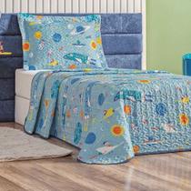 Kit Colcha Diverkids Astronauta Solteiro Tecido Microfibra Dupla Face Quarto Infantil - Azul Kit Colcha Diverkids Astronauta Solteiro Tecido Microfibra Dupla Face Quarto Infantil - Azul