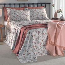 Kit Colcha Dohler Piquet Estampado Bianca - 100% Algodão - Floral - Queen