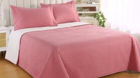 Kit Colcha Duo Grid Queen 3 peças palha/rosa Sultan