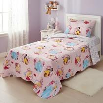Kit Colcha Dupla Face Rosa Solteiro Princesas Peças Jolitex