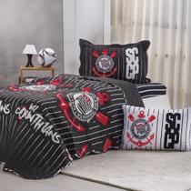 Kit Colcha e Jogo de Cama Solteiro Times de Futebol 100% Algodão 160x220cm Bene Casa Corinthians