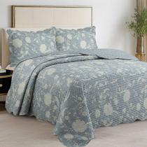 Kit Colcha Evolution Patchwork Casal - Botânica Azul - Camesa