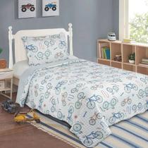 Kit Colcha Evolution Patchwork - Solteiro - Bicicletas - Camesa Kit Colcha Evolution Patchwork - Solteiro - Bicicletas - Camesa
