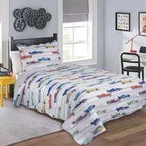 Kit Colcha Evolution Patchwork - Solteiro - Carros - Camesa