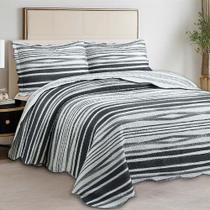 Kit Colcha Evolution Patchwork Solteiro - Listras Preto - Camesa