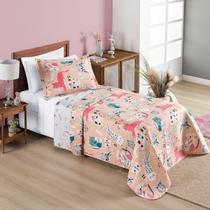 Kit Colcha Infantil Dupla Face Bouti Kids Solteiro 02 Peças Gatinha