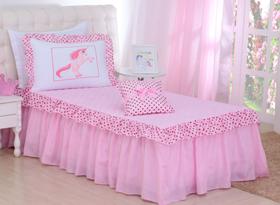 Kit Colcha Infantil Solteiro Unicórnio Rosa 03 Peças Menina