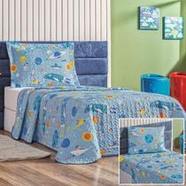 Kit Colcha + Jogo De Cama Bouti Kids Solteiro Infantil 5 Peças 100% Poliéster - Astronauta Kit Colcha + Jogo De Cama Bouti Kids Solteiro Infantil 5 Peças 100% Poliéster - Astronauta