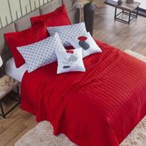 Kit Colcha King 7 Peças 300 Fios Cobre Leito Vermelho Lady