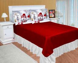 Kit Colcha Lençol Casal Queen Feliz Natal com 3 Peças Kit Colcha Lençol Casal Queen Feliz Natal com 3 Peças