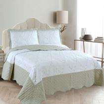 Kit Colcha Maison King 3 peças Microfibra Bordada Floral Bege II