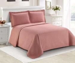kit Colcha Matelassê Pompom Casal Rosê 3 Peça