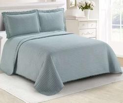 Kit Colcha Matelassê Pompom Casal Verde c/ 3 Peças