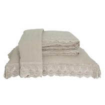 Kit Colcha Niazitex Percal Soft 300 Rendada Casal Manteiga 3 Peças - Conforto e Elegância