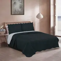 Kit Colcha Opala Camesa Microfibra Casal 2,20x2,40m Preto