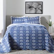Kit Colcha Paris Color Losango Azul Queen 03 Peças - Dupla Face 150 Fios