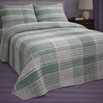 Kit Colcha Paris corttex Queen 2,40 x 2,60 com 2 porta travesseiro Xadrez verde