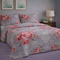 Kit Colcha Paris estampada Corttex casal 2,20 x 2,40 com 2 porta travesseiro Flor Vermelha
