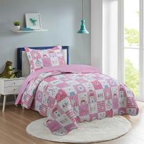Kit Colcha Patchwork Solteiro 2 peças Teen Coelhinho Rosa