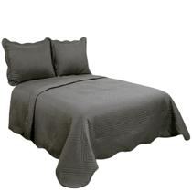 Kit Colcha Plaza Casal 220x240cm Porta-Travesseiros Grafite