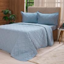 Kit Colcha Queen 200 Fios Lisa 100% Algodão 240x260cm Bruma Azul Kit Colcha Queen 200 Fios Lisa 100% Algodão 240x260cm Bruma Azul