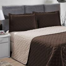 Kit Colcha Queen Dupla Face 3 Peças Matelada Marrom e Bege Casa Dona