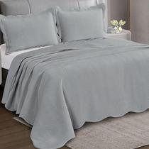 Kit Colcha Queen Velvet Neo Clássico Toque Aveludado 03 Peças Camesa - Chumbo