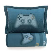 Kit Colcha Solteiro 200 Fios Karsten 2 Peças Game Azul