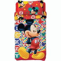Kit Colcha Solteiro Bouti Dupla Face Toque Acetinado Lepper Mickey