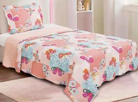 Kit Colcha Solteiro Infantil Patchwork Borboletas 2 Peças