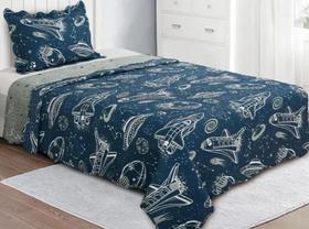 Kit Colcha Solteiro Infantil Patchwork Galaxia 2 Peças Kit Colcha Solteiro Infantil Patchwork Galaxia 2 Peças