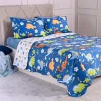 Kit Colcha Solteiro Ultra Lisse New Kids Rolinho 160x220cm 100% Poliéster Funny Dino Bene Casa Kit Colcha Solteiro Ultra Lisse New Kids Rolinho 160x220cm 100% Poliéster Funny Dino Bene Casa