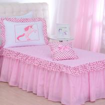 Kit Colcha Solteiro Unicórnio 3 Peças Rosa - Deccoralle