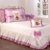 Kit Colcha Solteiro Ursinha Com Capa de Almofada 3 Pçs Palha