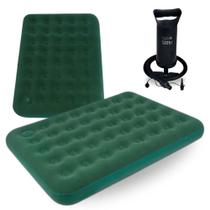 Kit Colchao Inflavel Casal com Inflador de Pe + Bomba Manual 3 Adaptadores Camping Pesca