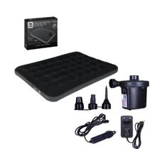 Kit Colchão Inflável Casal Deluxe Preto Bel + Bomba de Ar Elétrica BOM-8911