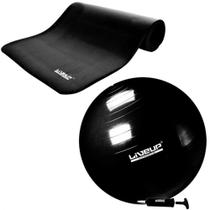 Kit Colchonete 1,80m Yoga Ou Pilates + Bola Premium 65 Cm Preto Liveup Sports