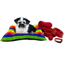 Kit Colchonete Arcoíris Pet Pequeno Mantinha Comedouro Coleira Bolinha Kit Colchonete Arcoíris Pet Pequeno Mantinha Comedouro Coleira Bolinha