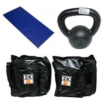Kit Colchonete Azul + Caneleira 2Kg + kettlebell Pintado 6kg Kit Colchonete Azul + Caneleira 2Kg + kettlebell Pintado 6kg