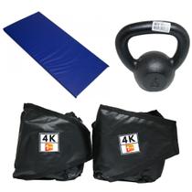 Kit Colchonete Azul + Caneleira 4Kg + kettlebell Pintado 6kg