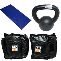 Kit Colchonete Azul + Caneleira 5Kg + kettlebell Pintado 6kg Kit Colchonete Azul + Caneleira 5Kg + kettlebell Pintado 6kg
