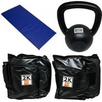 Kit Colchonete Azul + Par de Caneleira 2Kg + kettlebell Pintado 12kg Kit Colchonete Azul + Par de Caneleira 2Kg + kettlebell Pintado 12kg