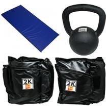 Kit Colchonete Azul + Par de Caneleira 2Kg + kettlebell Pintado 18kg Kit Colchonete Azul + Par de Caneleira 2Kg + kettlebell Pintado 18kg