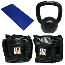 Kit Colchonete Azul + Par de Caneleira 3Kg + kettlebell Pintado 10kg Kit Colchonete Azul + Par de Caneleira 3Kg + kettlebell Pintado 10kg