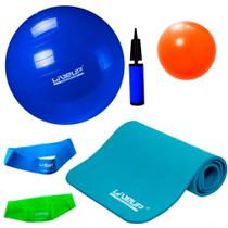 Kit Colchonete + Bola 65 Cm e Mini Bomba + 2 Mini Bands + Overball 25cm Liveup Sports