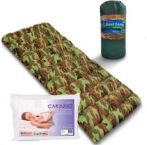 Kit Colchonete Camping Acampamento + Travesseiro Macio Acampar Retiro Tenda Pic Nic Pousada Praia Pesca