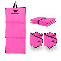 Kit Colchonete Dobrável D50 Academia Maleta + Par de Caneleira Musculação Fitness Tornozeleira Rosa